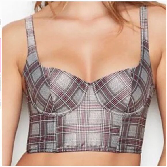EUC: Victoria's Secret Pink & Black Plaid Longline Corset Bra (34D) - Picture 1 of 7